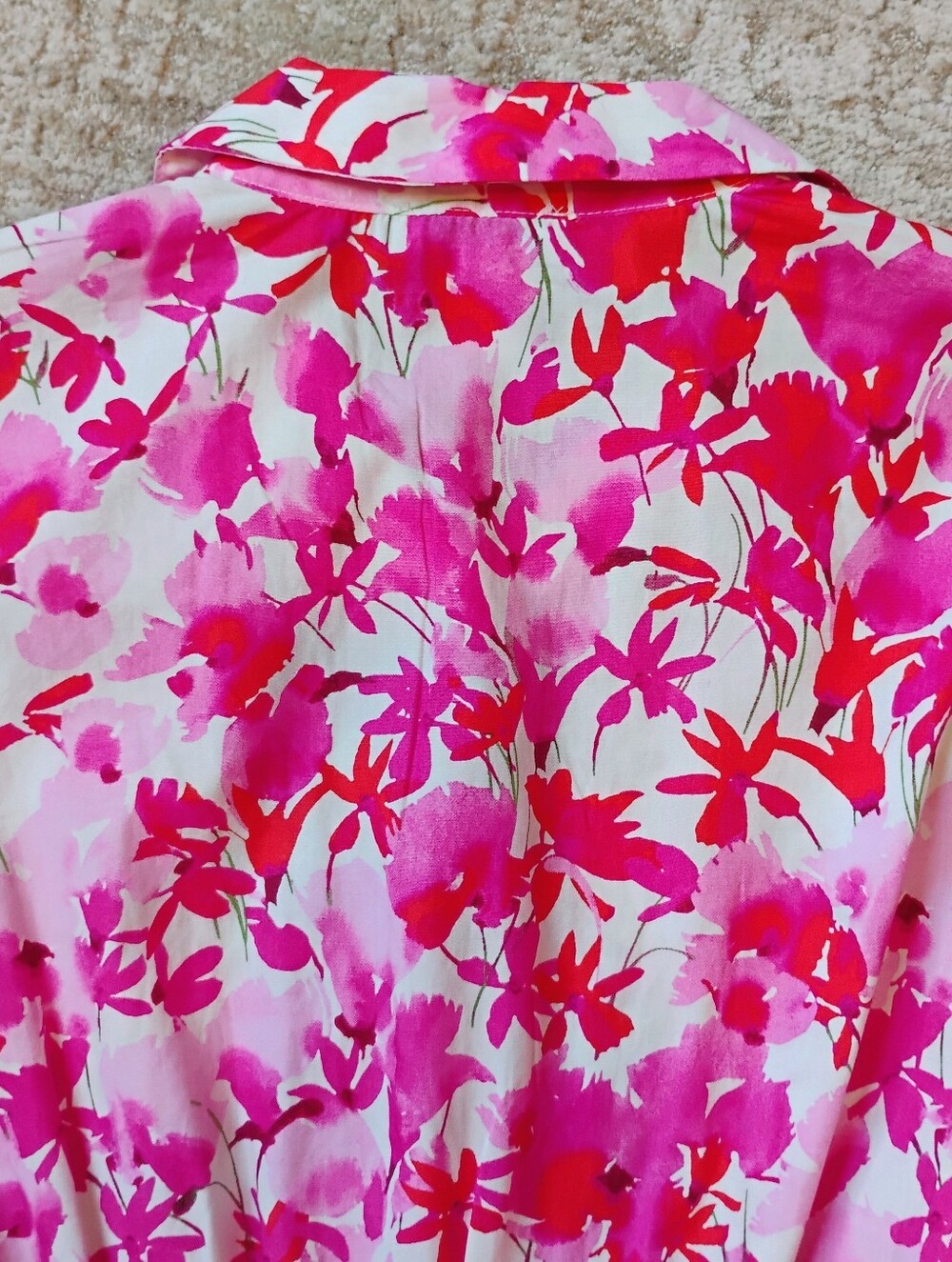 NWT 4 DKNY Pink And Red Floral Short Sleeve Midi Full Skirt Shirt Dress NEW - Picture 8 of 12